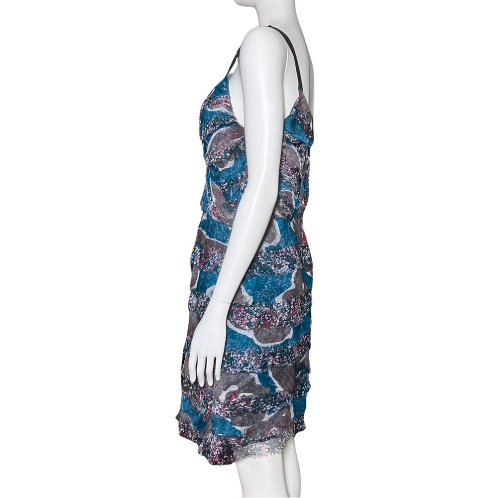 Vintage Y2K 100% Silk Teal Fairy Grunge Raw Edge Mini Dress Small Funky Colorful - Picture 4 of 9